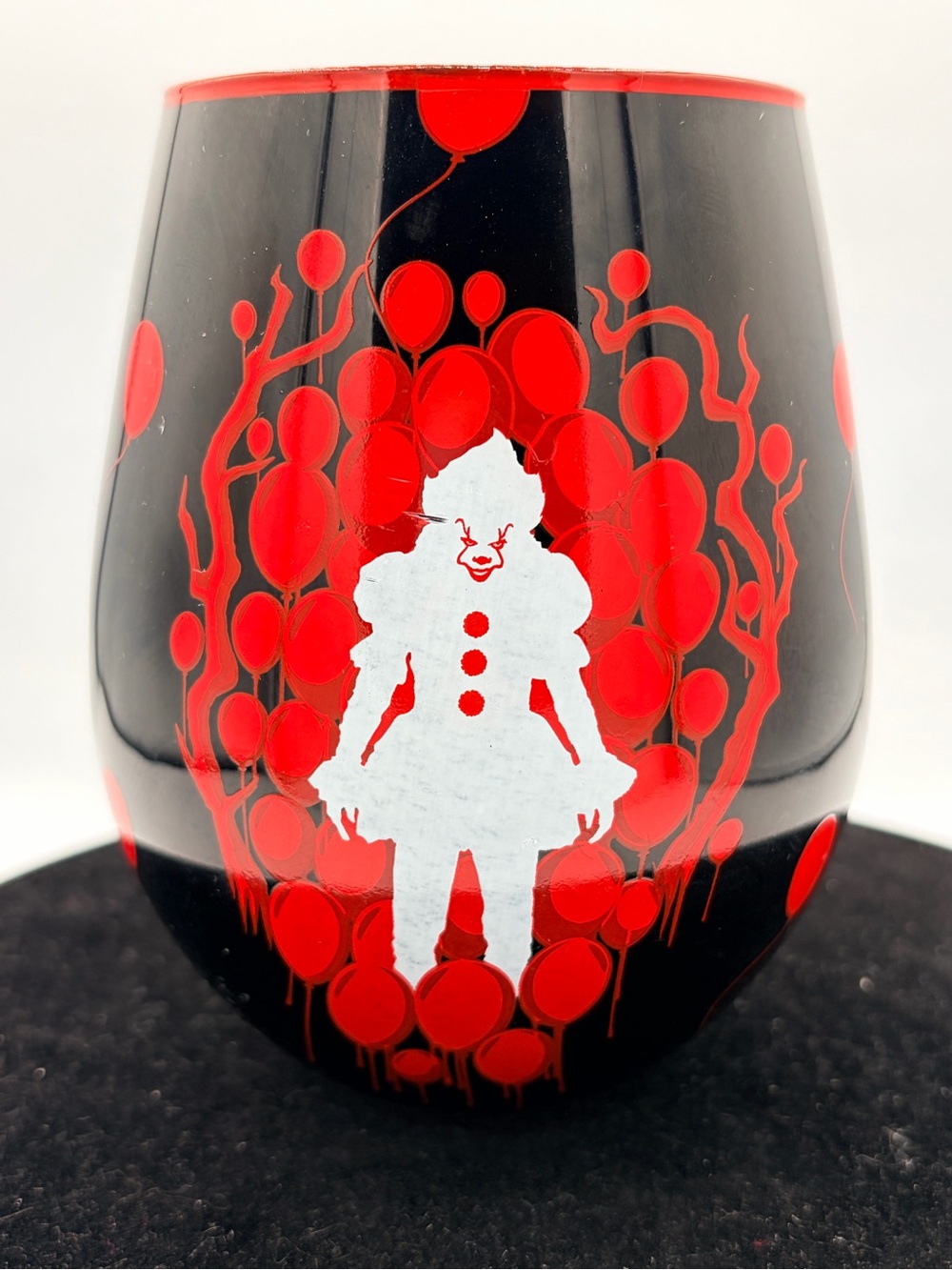 Stephen Kings It Pennywise clown Halloween stemless wine glass time to float